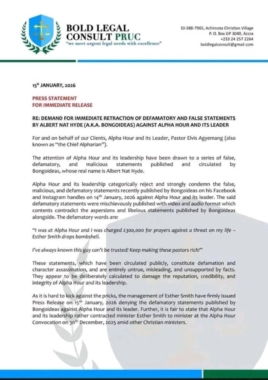 Bold Legal Consult Demands Retraction Over Alleged Defamatory Claims Against Alpha Hour